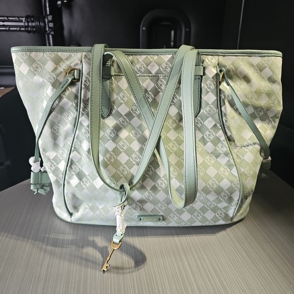 Borsa Donna FOSSIL‎ CHARLI SHB2890 Lt Green & Silver NEW Without Tags Condition - Picture 1 of 16